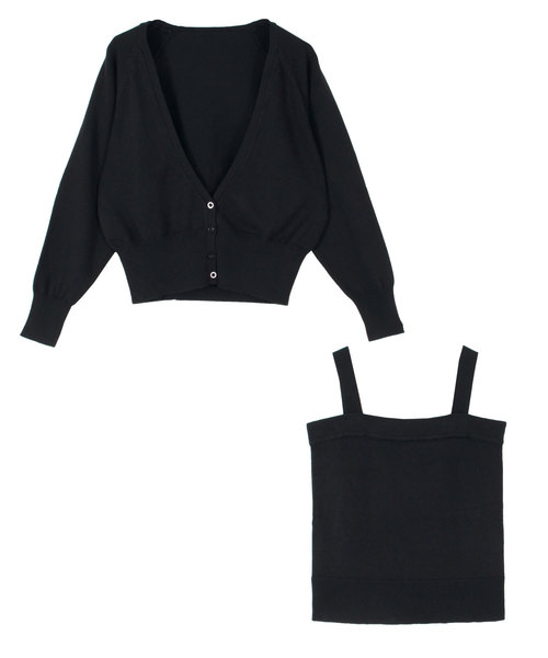 titivate（ティティベイト）の「Vﾈｯｸｶｰﾃﾞｨｶﾞﾝ×ｷｬﾐｿｰﾙ/ｱﾝｻﾝﾌﾞﾙ（アンサンブル・レディース・ブラック/ベージュ/オフホワイト/ネイビー/パープル/レッド・S/M/L）」の3枚目の写真