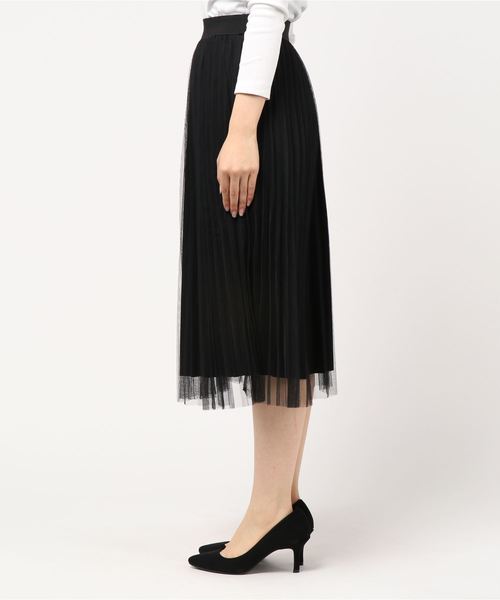 KOBE LETTUCE（コウベレタス）の「チュールドッキングミモレ丈プリーツスカート＊レディース/ボトムス[M2363]神戸レタス（スカート・レディース・ブラック/アイボリー/グレー系その他・FREE）」の5枚目の写真