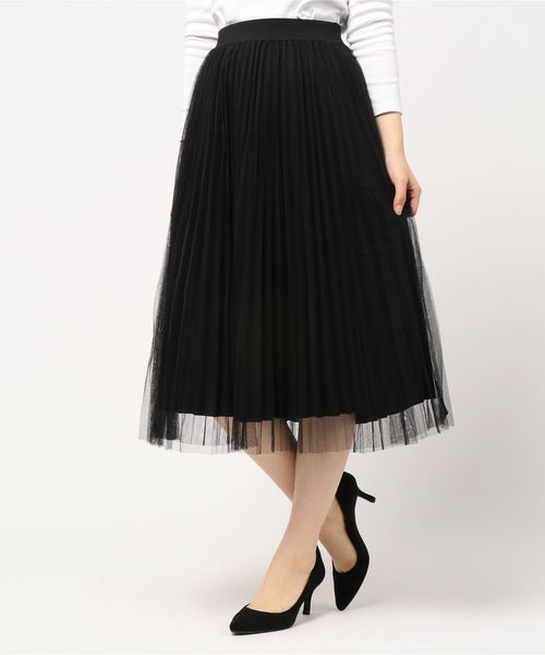 KOBE LETTUCE（コウベレタス）の「チュールドッキングミモレ丈プリーツスカート＊レディース/ボトムス[M2363]神戸レタス（スカート・レディース・ブラック/アイボリー/グレー系その他・FREE）」の6枚目の写真
