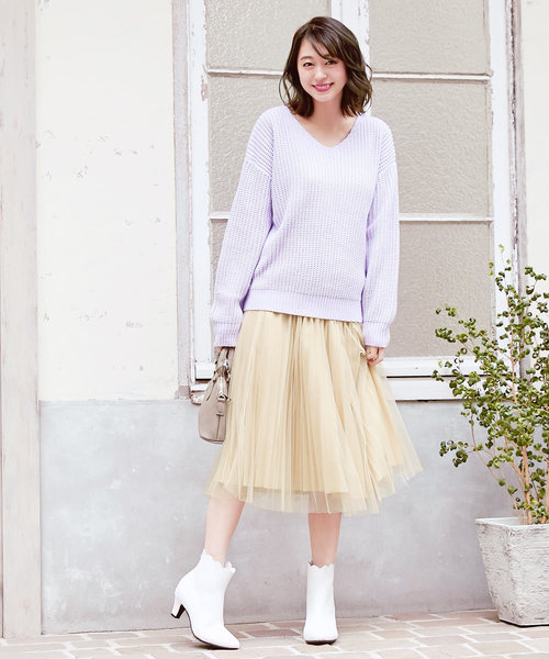 KOBE LETTUCE（コウベレタス）の「チュールドッキングミモレ丈プリーツスカート＊レディース/ボトムス[M2363]神戸レタス（スカート・レディース・ブラック/アイボリー/グレー系その他・FREE）」の11枚目の写真