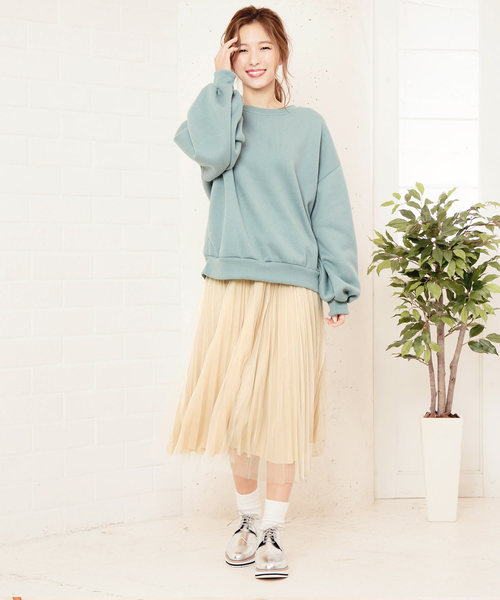 KOBE LETTUCE（コウベレタス）の「チュールドッキングミモレ丈プリーツスカート＊レディース/ボトムス[M2363]神戸レタス（スカート・レディース・ブラック/アイボリー/グレー系その他・FREE）」の13枚目の写真