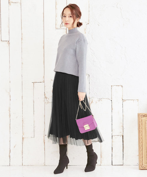 KOBE LETTUCE（コウベレタス）の「チュールドッキングミモレ丈プリーツスカート＊レディース/ボトムス[M2363]神戸レタス（スカート・レディース・ブラック/アイボリー/グレー系その他・FREE）」の14枚目の写真