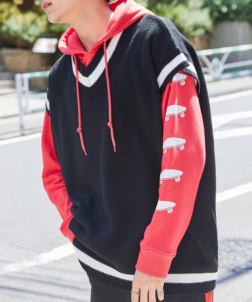 MONO-MART(モノマート)の「ビッグシルエットニットベスト(ベスト・メンズ・ホワイト系その他/ブラック系その他/ベージュ系その他/グリーン系その他/ブラック/オフホワイト/グレー/ベージュ/グリーン/ブラウン系その他/ブルー系その他/レッド系その他・FREE)」の5枚目の写真