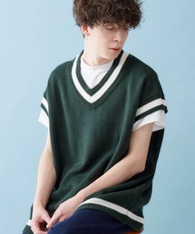 MONO-MART | ビッグシルエットニットベスト(無地/チルデン)(ベスト)