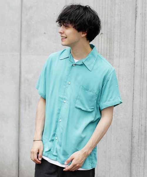 THE CASUAL(カジュアル)の「レーヨンオープンカラー半袖シャツ(シャツ/ブラウス・メンズ・ベージュ/カーキ/サックスブルー/ピンク/ライム/ブラウン系その他・M/L)」の4枚目の写真