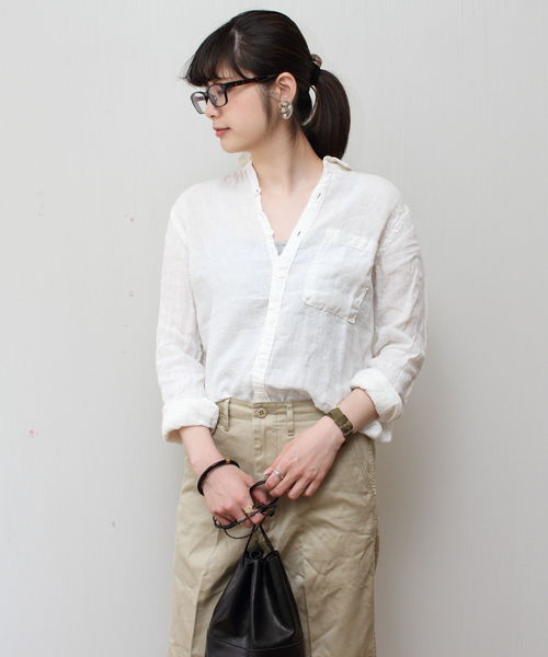Brocante（ブロカント）の「BROCANTE/ブロカント　ユニヴェルセルシャツ　36-023（シャツ/ブラウス・レディース・ホワイト/ベージュ/ネイビー/グレー/オレンジ・2）」の3枚目の写真