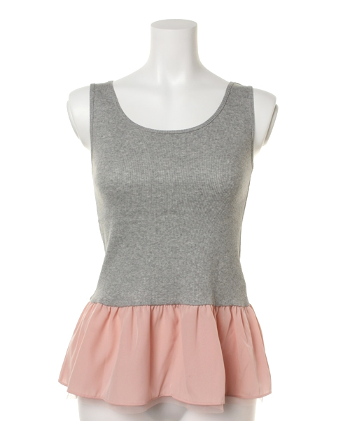 Ray BEAMS(レイビームス)の「Ray BEAMS / ペプラムテレコ タンクトップ(タンクトップ・レディース・ホワイト/ピンク/ライトブルー/シルバー/ブラック・ONE SIZE)」の5枚目の写真