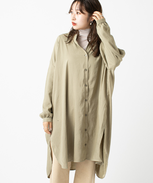 mystic（ミスティック）の「サテンビッグスタンドシャツ（シャツ/ブラウス・レディース・ホワイト/ベージュ/オリーブ/ホワイト系その他・FREE）」の4枚目の写真