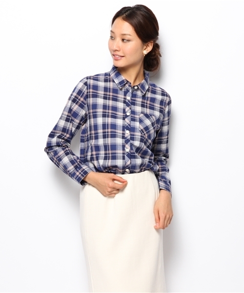 DISCOAT（ディスコート）の「【Discoat】チェックレギュラーシャツ（シャツ/ブラウス・レディース・レッド/ダークブルー/ブラック・ﾌﾘ-）」の2枚目の写真