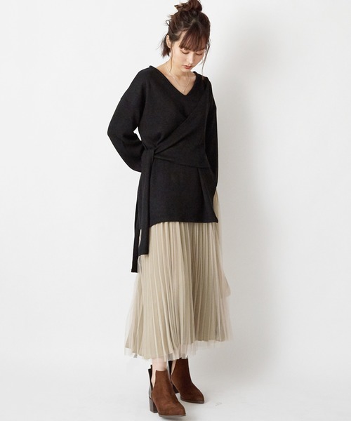 STYLEBLOCK(スタイルブロック)の「ニットソーレイヤードトップス(ニット/セーター・レディース・ラベンダー/ライトカーキ/ベージュ/ブラック・M)」の2枚目の写真