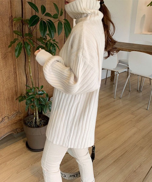 3rd Spring select（サードスプリングセレクト）の「Miamasvin パフスリーブハイネックニット（ニット/セーター・レディース・ブラック/ブラウン/アイボリー・FREE）」の4枚目の写真