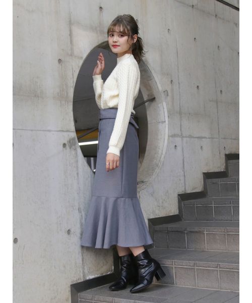 dazzlin（ダズリン）の「イレギュラーハイネックミニケーブルプルオーハ（ニット/セーター・レディース・グリーン/モカ/ピンク/ブラック/オフホワイト・FREE）」の16枚目の写真