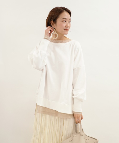 DouDou（ドゥドゥ）の「クルーネックスウェット（Tシャツ/カットソー・レディース・チャコールグレー/バイオレット/オフホワイト・FREE）」の2枚目の写真