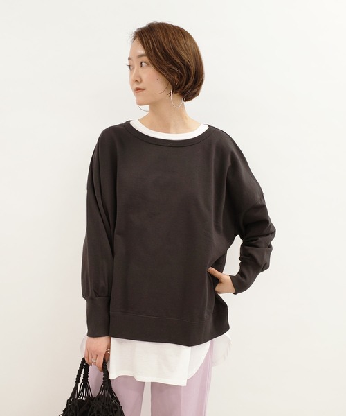 DouDou（ドゥドゥ）の「クルーネックスウェット（Tシャツ/カットソー・レディース・チャコールグレー/バイオレット/オフホワイト・FREE）」の3枚目の写真