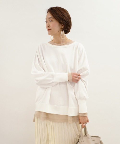 DouDou（ドゥドゥ）の「クルーネックスウェット（Tシャツ/カットソー・レディース・チャコールグレー/バイオレット/オフホワイト・FREE）」の13枚目の写真