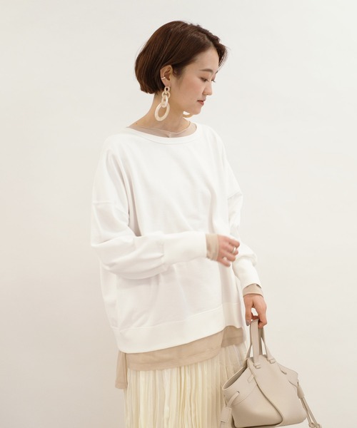 DouDou（ドゥドゥ）の「クルーネックスウェット（Tシャツ/カットソー・レディース・チャコールグレー/バイオレット/オフホワイト・FREE）」の14枚目の写真