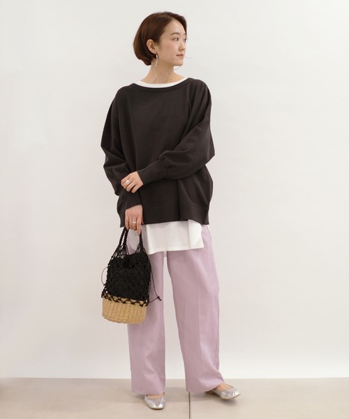 DouDou（ドゥドゥ）の「クルーネックスウェット（Tシャツ/カットソー・レディース・チャコールグレー/バイオレット/オフホワイト・FREE）」の15枚目の写真