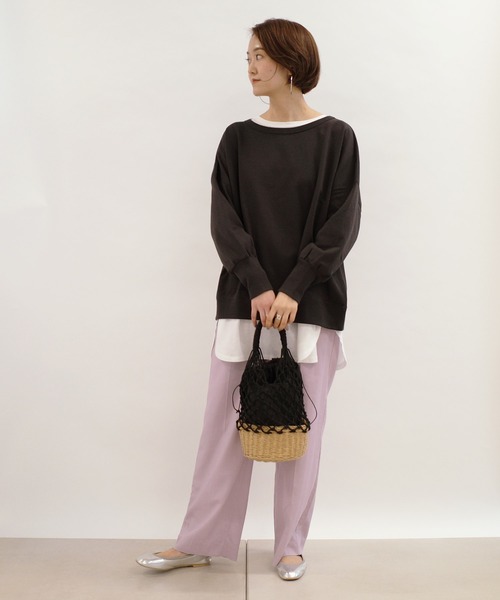 DouDou（ドゥドゥ）の「クルーネックスウェット（Tシャツ/カットソー・レディース・チャコールグレー/バイオレット/オフホワイト・FREE）」の16枚目の写真