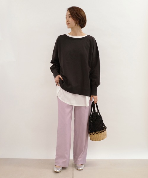 DouDou（ドゥドゥ）の「クルーネックスウェット（Tシャツ/カットソー・レディース・チャコールグレー/バイオレット/オフホワイト・FREE）」の18枚目の写真