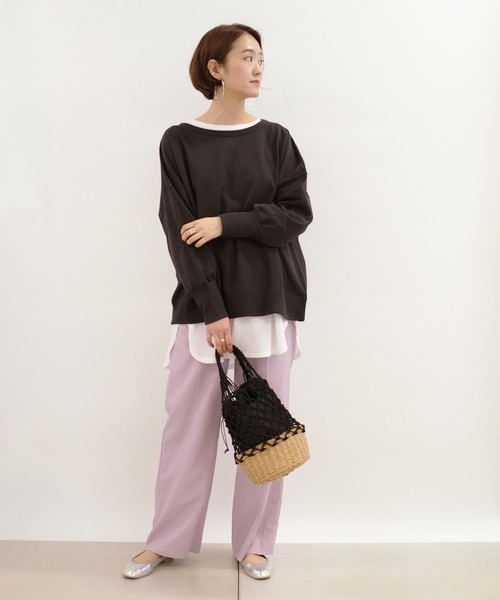 DouDou（ドゥドゥ）の「クルーネックスウェット（Tシャツ/カットソー・レディース・チャコールグレー/バイオレット/オフホワイト・FREE）」の19枚目の写真