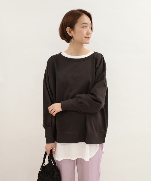 DouDou（ドゥドゥ）の「クルーネックスウェット（Tシャツ/カットソー・レディース・チャコールグレー/バイオレット/オフホワイト・FREE）」の20枚目の写真