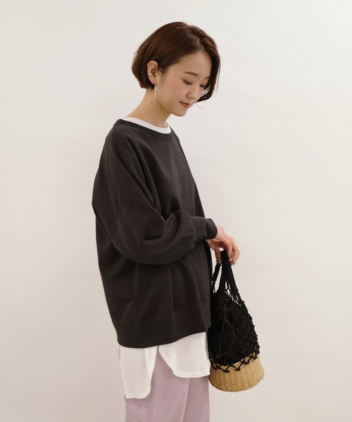 DouDou（ドゥドゥ）の「クルーネックスウェット（Tシャツ/カットソー・レディース・チャコールグレー/バイオレット/オフホワイト・FREE）」の21枚目の写真