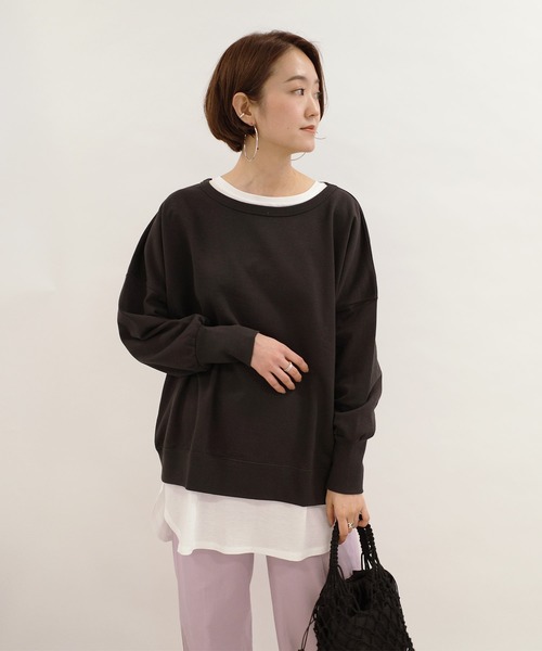 DouDou（ドゥドゥ）の「クルーネックスウェット（Tシャツ/カットソー・レディース・チャコールグレー/バイオレット/オフホワイト・FREE）」の22枚目の写真