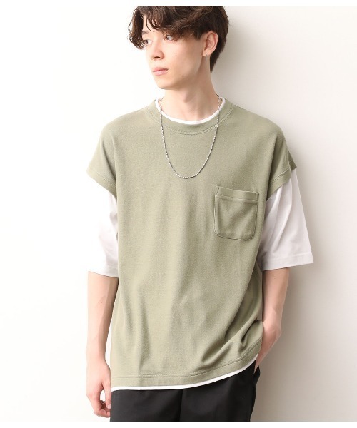 JUNRED（ジュンレッド）の「ベストフェイクレイヤードTシャツ（Tシャツ/カットソー・メンズ・ブラック/ベージュ/カーキ・LL/M/L）」の3枚目の写真