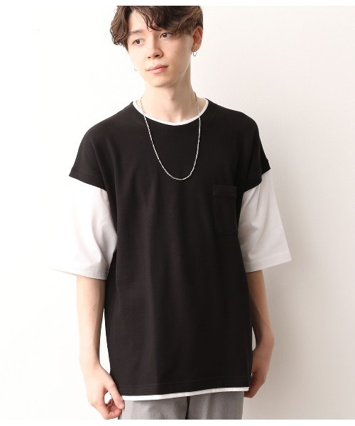 JUNRED（ジュンレッド）の「ベストフェイクレイヤードTシャツ（Tシャツ/カットソー・メンズ・ブラック/ベージュ/カーキ・LL/M/L）」の2枚目の写真