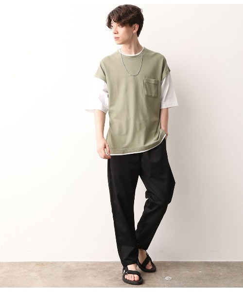 JUNRED（ジュンレッド）の「ベストフェイクレイヤードTシャツ（Tシャツ/カットソー・メンズ・ブラック/ベージュ/カーキ・LL/M/L）」の6枚目の写真