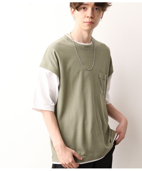 JUNRED（ジュンレッド）の「ベストフェイクレイヤードTシャツ（Tシャツ/カットソー・メンズ・ブラック/ベージュ/カーキ・LL/M/L）」の12枚目の写真