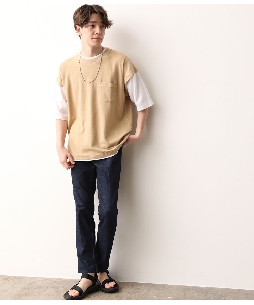 JUNRED（ジュンレッド）の「ベストフェイクレイヤードTシャツ（Tシャツ/カットソー・メンズ・ブラック/ベージュ/カーキ・LL/M/L）」の8枚目の写真