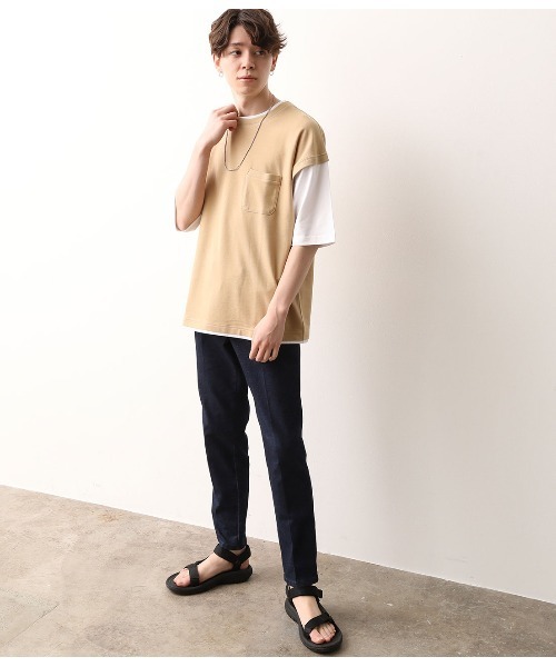 JUNRED（ジュンレッド）の「ベストフェイクレイヤードTシャツ（Tシャツ/カットソー・メンズ・ブラック/ベージュ/カーキ・LL/M/L）」の18枚目の写真