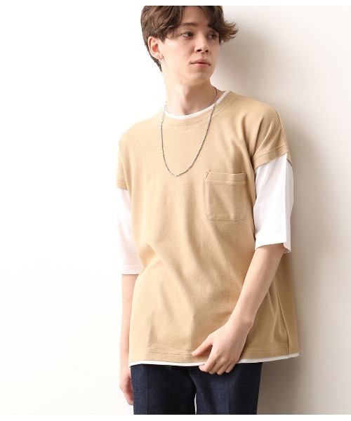 JUNRED（ジュンレッド）の「ベストフェイクレイヤードTシャツ（Tシャツ/カットソー・メンズ・ブラック/ベージュ/カーキ・LL/M/L）」の14枚目の写真