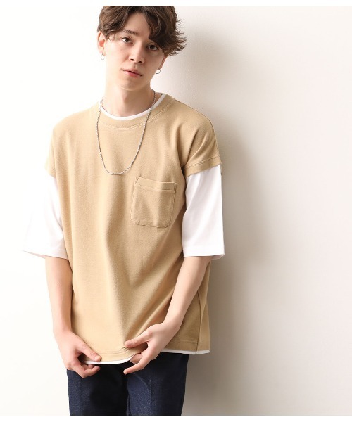 JUNRED（ジュンレッド）の「ベストフェイクレイヤードTシャツ（Tシャツ/カットソー・メンズ・ブラック/ベージュ/カーキ・LL/M/L）」の16枚目の写真