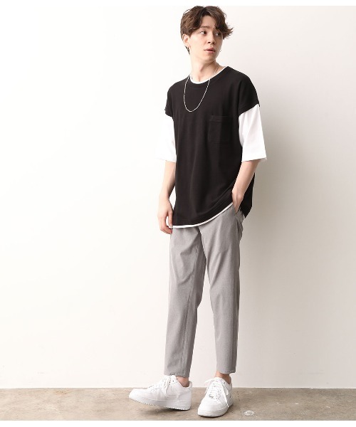 JUNRED（ジュンレッド）の「ベストフェイクレイヤードTシャツ（Tシャツ/カットソー・メンズ・ブラック/ベージュ/カーキ・LL/M/L）」の11枚目の写真