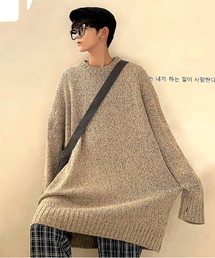 neos | 【neos -addictive design-】オーバーサイズ 指ぬき クルーネック ロングライン 杢調 ニット セーター(ニット/セーター)