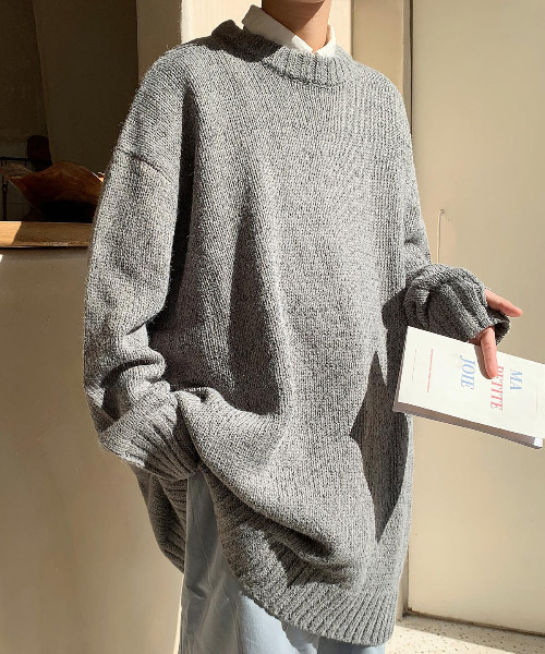 neos（ネオス）の「【neos -addictive design-】オーバーサイズ 指ぬき クルーネック ロング 杢 ニット（ニット/セーター・メンズ・ブラック/ベージュ/ブラウン/グレー・FREE）」の2枚目の写真