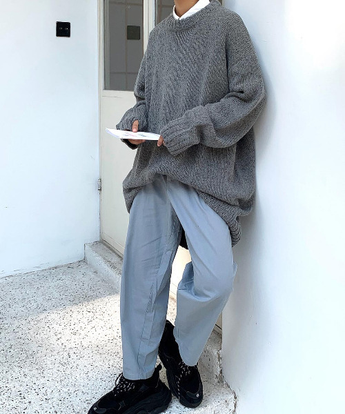 neos（ネオス）の「【neos -addictive design-】オーバーサイズ 指ぬき クルーネック ロング 杢 ニット（ニット/セーター・メンズ・ブラック/ベージュ/ブラウン/グレー・FREE）」の6枚目の写真