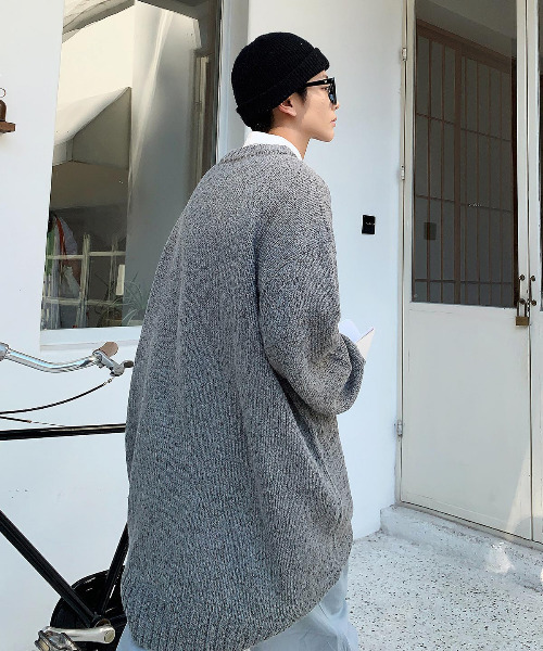 neos（ネオス）の「【neos -addictive design-】オーバーサイズ 指ぬき クルーネック ロング 杢 ニット（ニット/セーター・メンズ・ブラック/ベージュ/ブラウン/グレー・FREE）」の7枚目の写真