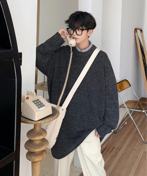 neos（ネオス）の「【neos -addictive design-】オーバーサイズ 指ぬき クルーネック ロング 杢 ニット（ニット/セーター・メンズ・ブラック/ベージュ/ブラウン/グレー・FREE）」の11枚目の写真