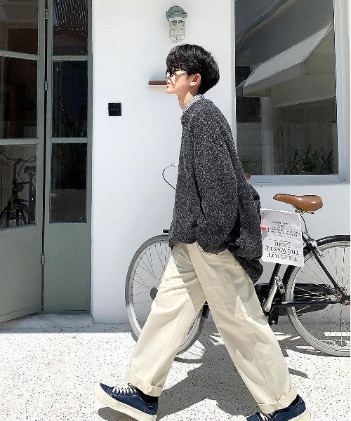 neos（ネオス）の「【neos -addictive design-】オーバーサイズ 指ぬき クルーネック ロング 杢 ニット（ニット/セーター・メンズ・ブラック/ベージュ/ブラウン/グレー・FREE）」の12枚目の写真