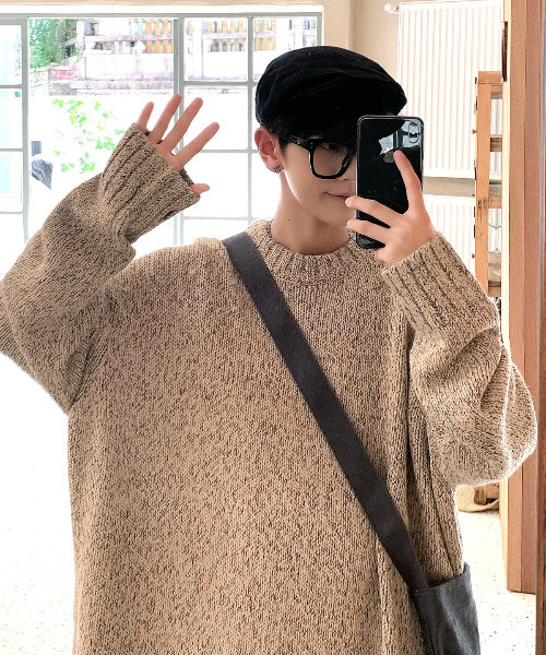 neos（ネオス）の「【neos -addictive design-】オーバーサイズ 指ぬき クルーネック ロング 杢 ニット（ニット/セーター・メンズ・ブラック/ベージュ/ブラウン/グレー・FREE）」の16枚目の写真