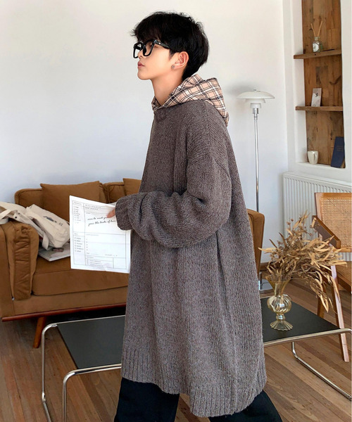 neos（ネオス）の「【neos -addictive design-】オーバーサイズ 指ぬき クルーネック ロング 杢 ニット（ニット/セーター・メンズ・ブラック/ベージュ/ブラウン/グレー・FREE）」の20枚目の写真