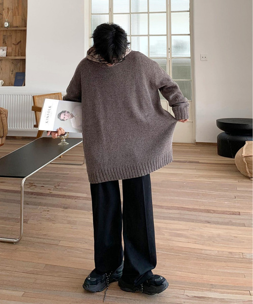 neos（ネオス）の「【neos -addictive design-】オーバーサイズ 指ぬき クルーネック ロング 杢 ニット（ニット/セーター・メンズ・ブラック/ベージュ/ブラウン/グレー・FREE）」の21枚目の写真