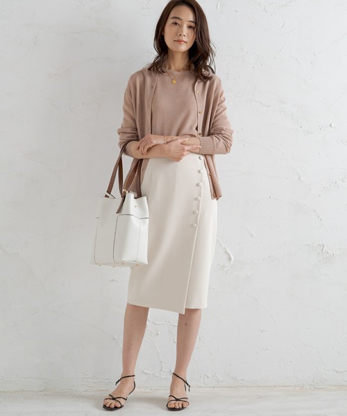 ラウンジドレス　サマーツイードタイトスカート　アイボリー LOUNGEDRESS（ラウンジドレス）の「ボタンタイトスカート