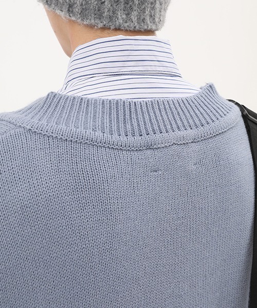 MASONPRINCE（メイソンプリンス）の「【MASONPRINCE】V-neck pothole rough edge sweaters MY1724（ニット/セーター・メンズ・ベージュ/ライトブルー・M/L/S）」の9枚目の写真