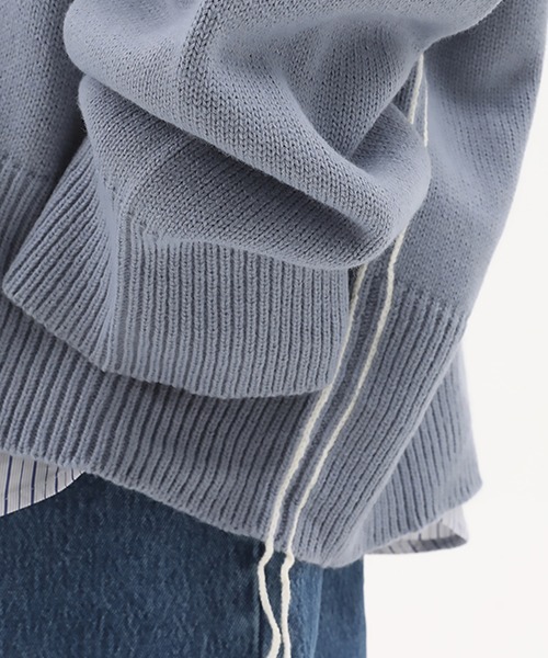 MASONPRINCE（メイソンプリンス）の「【MASONPRINCE】V-neck pothole rough edge sweaters MY1724（ニット/セーター・メンズ・ベージュ/ライトブルー・M/L/S）」の11枚目の写真