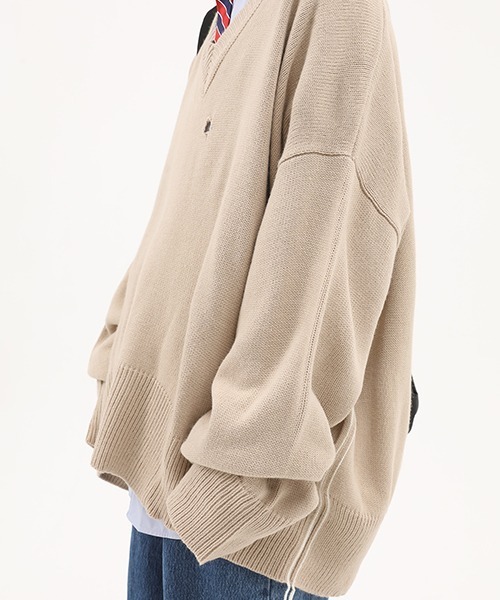MASONPRINCE（メイソンプリンス）の「【MASONPRINCE】V-neck pothole rough edge sweaters MY1724（ニット/セーター・メンズ・ベージュ/ライトブルー・M/L/S）」の12枚目の写真