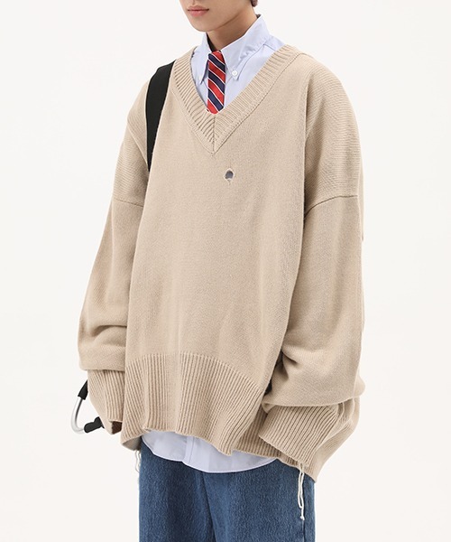 MASONPRINCE（メイソンプリンス）の「【MASONPRINCE】V-neck pothole rough edge sweaters MY1724（ニット/セーター・メンズ・ベージュ/ライトブルー・M/L/S）」の14枚目の写真